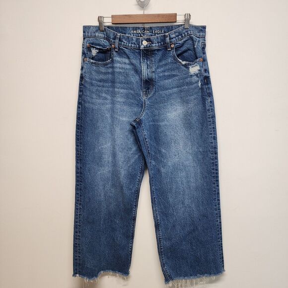 American Eagle Outfitters Denim - American Eagle Womens Stovepipe Jeans Size 14S Wide Leg High Waist Stretch Baggy